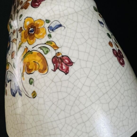 RARE Talavera Crackle Glaze Vase Jug Pitcher Vintage Handle MCM Flowers Flower - Picture 6 of 10